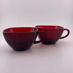 Vintage, Red Square Cups, Charm Ruby Pattern, Set of 2 by Fire King